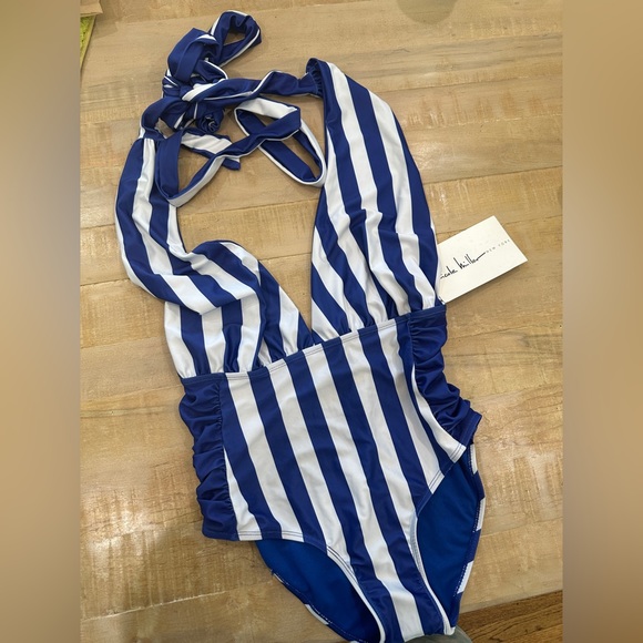 Nicole Miller convertible One Piece swim bikini striped ruched swim - Picture 2 of 13
